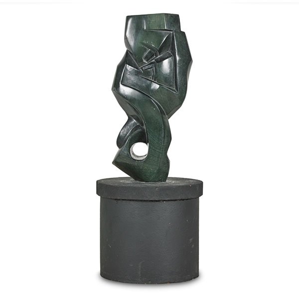 Nicholas Mukomberanwa (Zimbabwean, 1940-2002): Untitled, 1970; Serpentine; Signed; 25" high; 29" (with base); Provenance: The Hemingway African Gallery and Photographic Safaris, New York; Private Collection, New Jersey