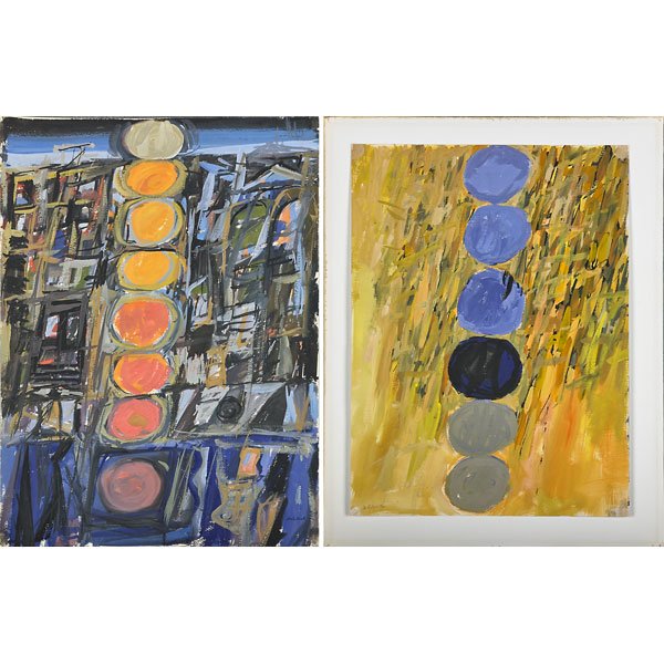 Rex Ashlock (American, 1918-1999): Two works of art: Sunset on 25th Street, ca. 1960; Gouache on paper; Signed; 24 1/8" x 18" (sheet); Untitled; Gouache on paper; Signed; 24 1/8" x 18" (sheet); Provenance: The Rex Ashlock Trust, New Yo