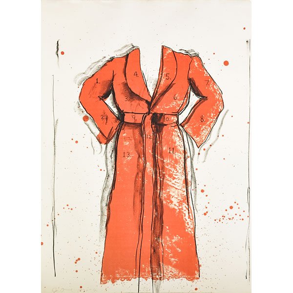 Jim Dine (American, 1935): Bathrobe, 1970-76; Lithograph in colors (framed); Signed, dated and numbered 41/150; 31 3/4" x 23" (sheet); Provenance: Private Collection, New Jersey