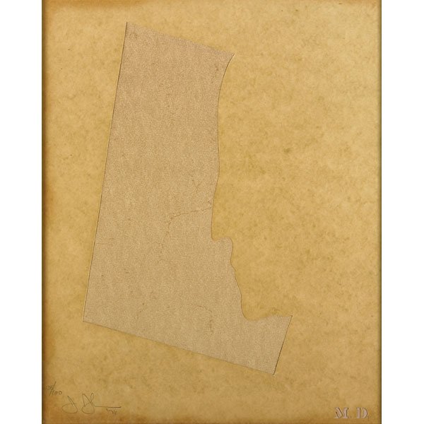 Jasper Johns (American, b. 1930): M.D. from Merce Cunningham Portfolio, 1974; Die-cut stencil (framed); Signed, dated, titled and numbered 38/100; 21 1/2" x 17 3/8" (sight); Publisher: Castelli Graphics and Multiples, Inc., New York;
