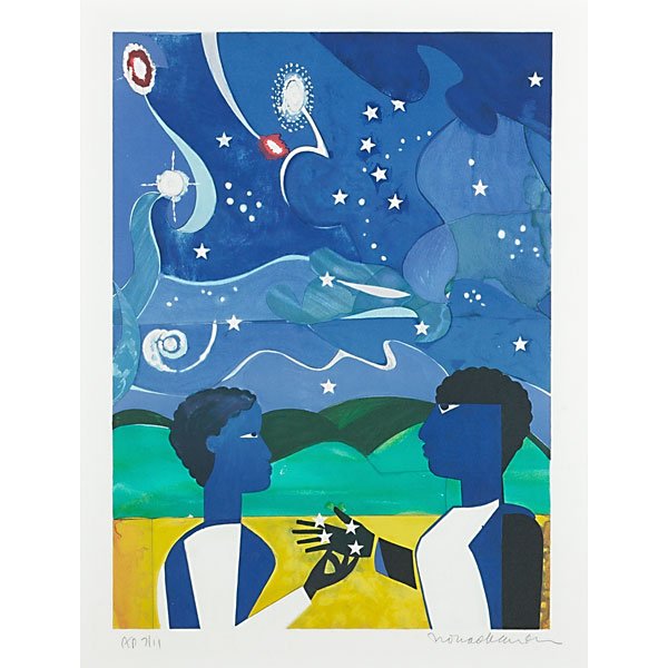 Romare Bearden (American, 1911-1988): Two Worlds, 1980; Lithograph in colors (framed); Signed and numbered A.P. 7/11; 19 7/8" x 15 1/4" (sight); Exhibition: A Graphic Odyssey: Romare Bearden as Printmaker, traveling Exhibit, September 199
