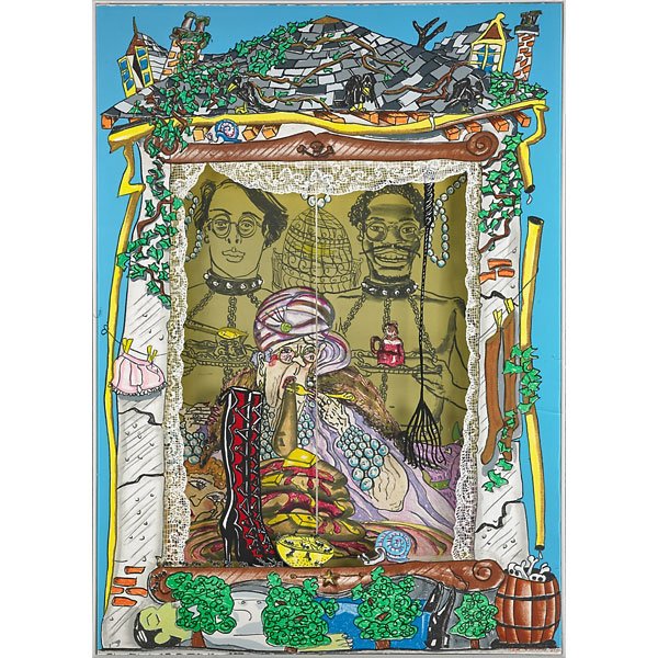 Red Grooms (American, b. 1937): The Pancake Eater, 1981; 3D lithograph and screenprint in colors with cutouts and window shade on string in a Plexiglas box; Signed and dated; Numbered CTP 2/2 on a plaque affixed to the back of the f