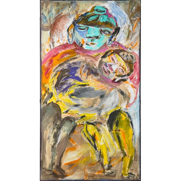 Roberto Juarez (American, b. 1952): Mother and Child, 1982; Oil and acrylic on canvas; Signed, dated and titled; 72" x 40"; Provenance: Robert Miller Gallery, New York (label on verso); Private Collection