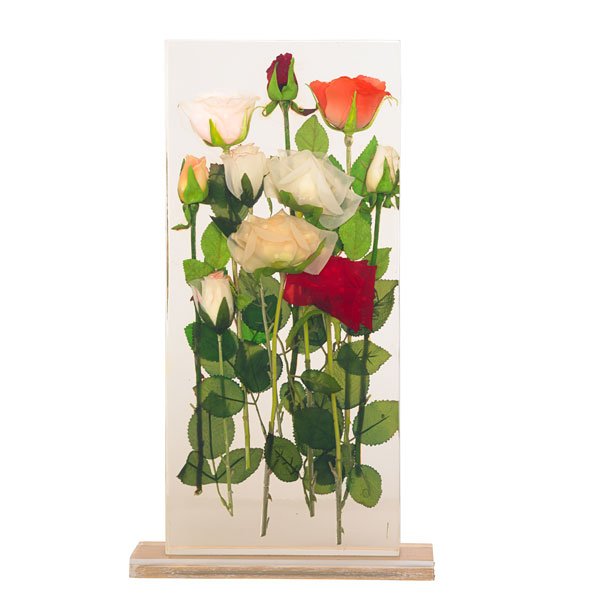 Arman (American/French, 1928–2005): Untitled (Roses), 1998; Synthetic flowers and resin; Signed and numbered XVII/XXV; 20 5/8" high; Provenance: Private Collection, North Carolina