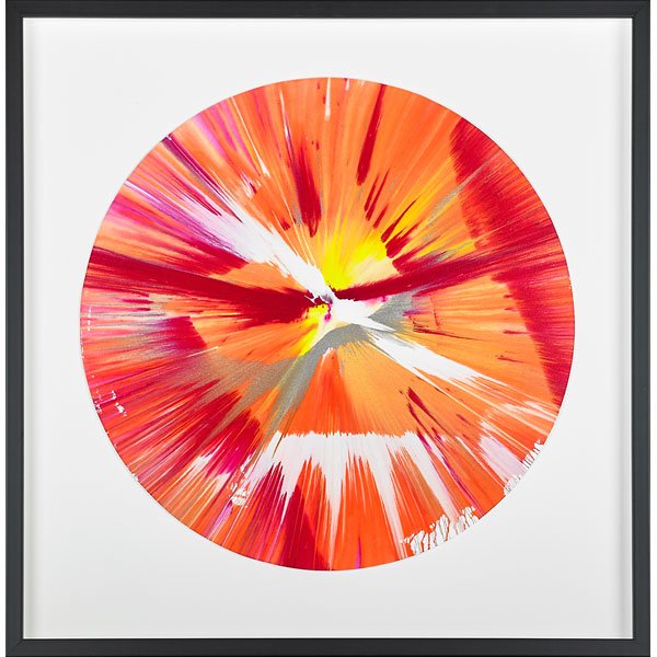 Damien Hirst (British, b. 1965): Circle Spin Painting (Created at Damien Hirst Spin Workshop), 2009; Acrylic on paper (framed); Bears Hirst blindstamp and stamped with signature and inscription : This painting was made by / to celebr