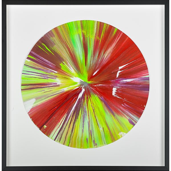 Damien Hirst (British, b. 1965): Circle Spin Painting (Created at Damien Hirst Spin Workshop), 2009; Acrylic on paper (framed); Bears Hirst blindstamp and stamped with signature and inscription : This painting was made by / to celebr