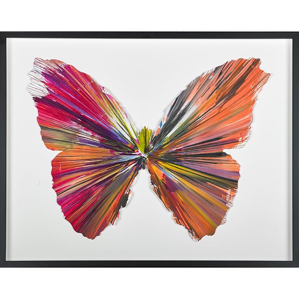 Damien Hirst (British, b. 1965): Butterfly Spin Painting (Created at Damien Hirst Spin Workshop), 2009; Acrylic on paper (framed); Bears Hirst blindstamp and stamped with signature and inscription: This painting was made by / to cele