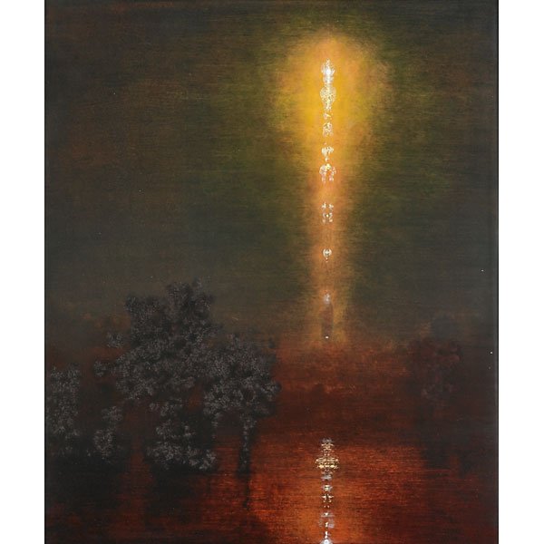 Stephen Hannock (American, b. 1951): Golden Rocket, Green Dawn (MassMoCa #33), 2006; Polished oil over acrylic on canvas mounted to board (framed); Signed, dated and titled; 24 1/8" x 20 1/8"; Provenance: John Berggruen Gallery, San Fran