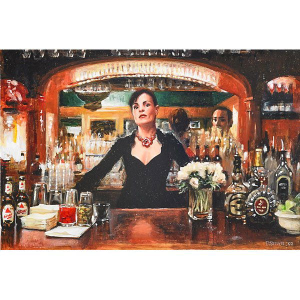 Delia Brown (American, b. 1969): Bar at the Caribou Club, 2007; Oil on board (framed); Signed and dated; 6" x 9"; Provenance: Baldwin Gallery, Aspen; Private Collection
