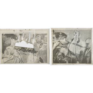 Christian Holstad (American, b. 1972): Two works of art; Another Generation, 2004; Erased newsprint photograph (framed); 7 3/4" x 10 3/4" (sheet); The Times, 2004; Erased newsprint photograph with pencil (framed); 5 7/8" x 6 5/8" (sheet);