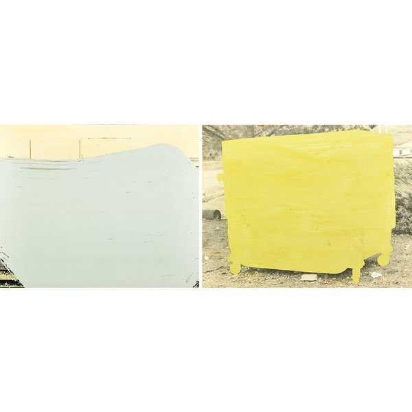 John Beech (British, b. 1964): Two works of art; Dumpster Drawing #60, 1999; Black and white photograph on aluminum plate with enamel paint in colors and polyurethane; Signed and dated; 10 3/8" x 13 1/4"; Coated Drawing #10, 2002;