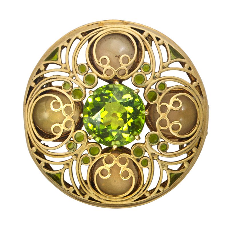 LOUIS COMFORT TIFFANY GEM-SET ENAMELED GOLD BROOCH (1 of 1)