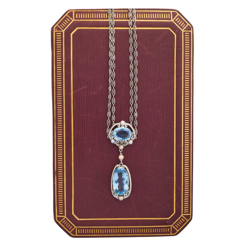 LOUIS COMFORT TIFFANY AQUAMARINE AND PEARL PLATINUM (1 of 6)