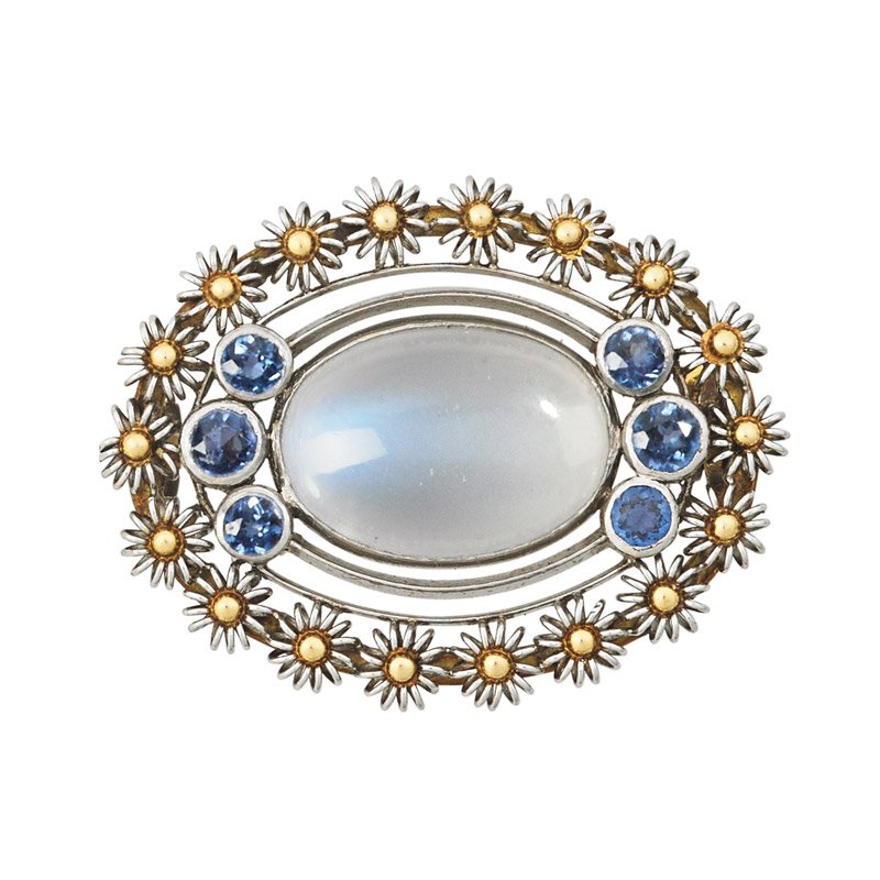 LOUIS COMFORT TIFFANY MOONSTONE SAPPHIRE BROOCH (1 of 1)