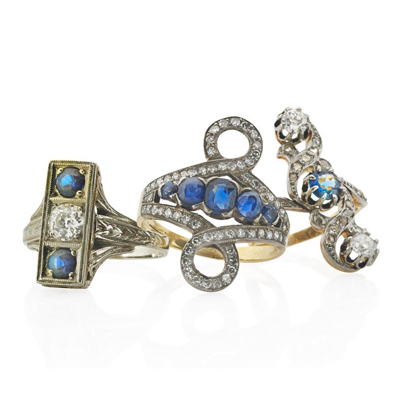 THREE SAPPHIRE AND DIAMOND RINGS (1 of 1)