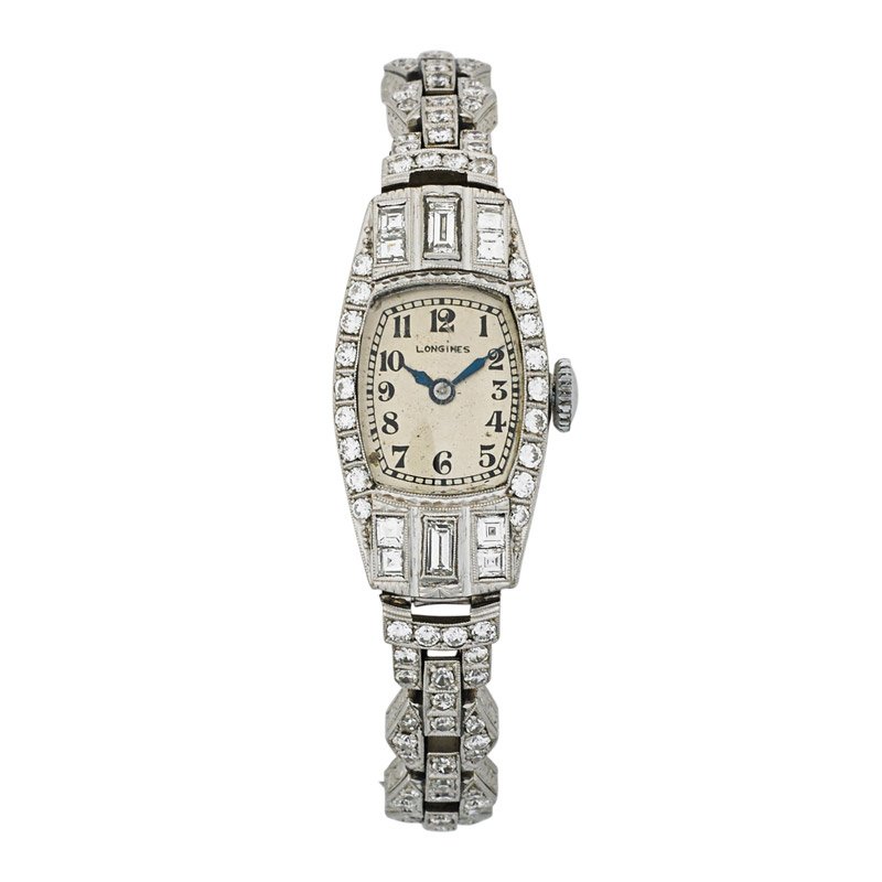 LONGINES ART DECO DIAMOND, PLATINUM BRACELET WATCH (1 of 2)