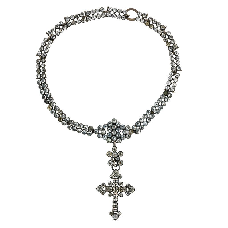 18TH CENTURY FRENCH PASTE SILVER CROSS NECKLACE (1 of 1)