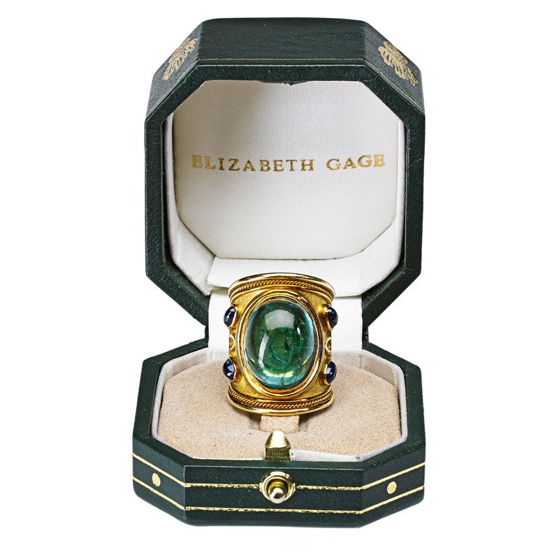 ELIZABETH GAGE TOURMALINE AND SAPPHIRE 18K RING (1 of 2)