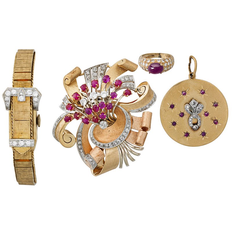 YELLOW GOLD JEWELRY WITH RUBIES AND DIAMONDS (1 of 1)