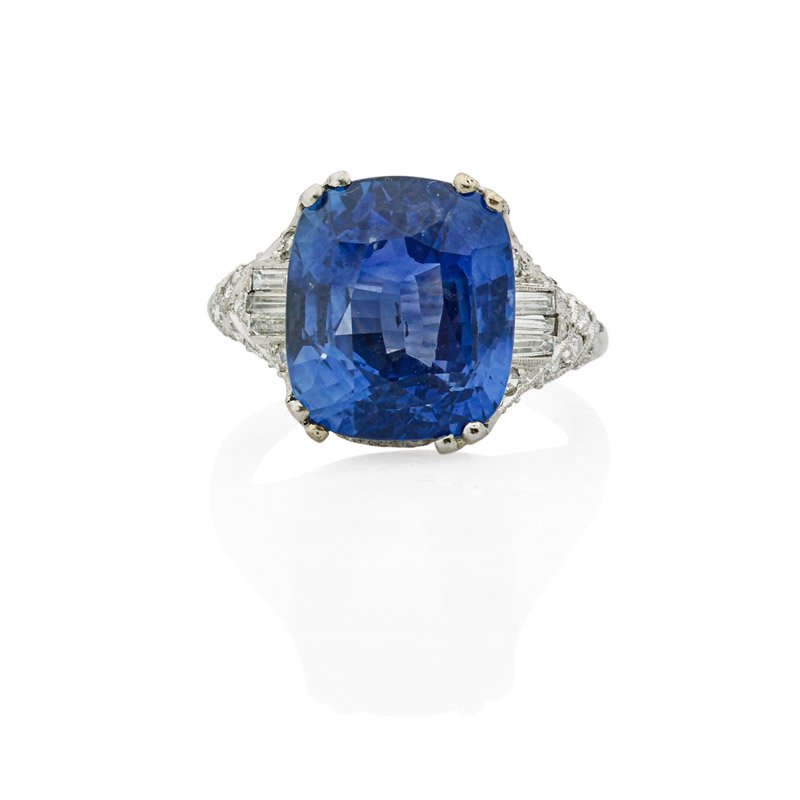 BELLE EPOQUE CEYLON SAPPHIRE & DIAMOND PLATINUM RING (1 of 1)