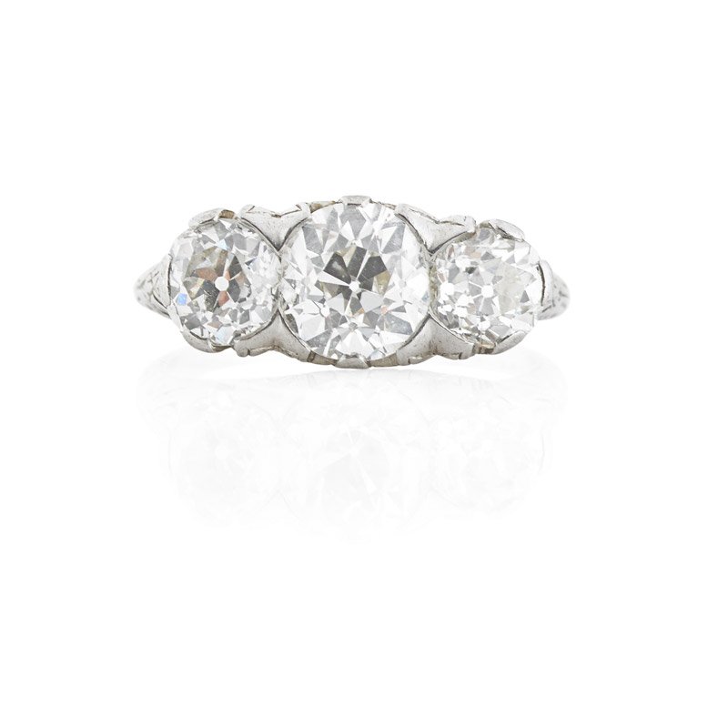 EDWARDIAN THREE-STONE DIAMOND AND PLATINUM RING (1 of 1)