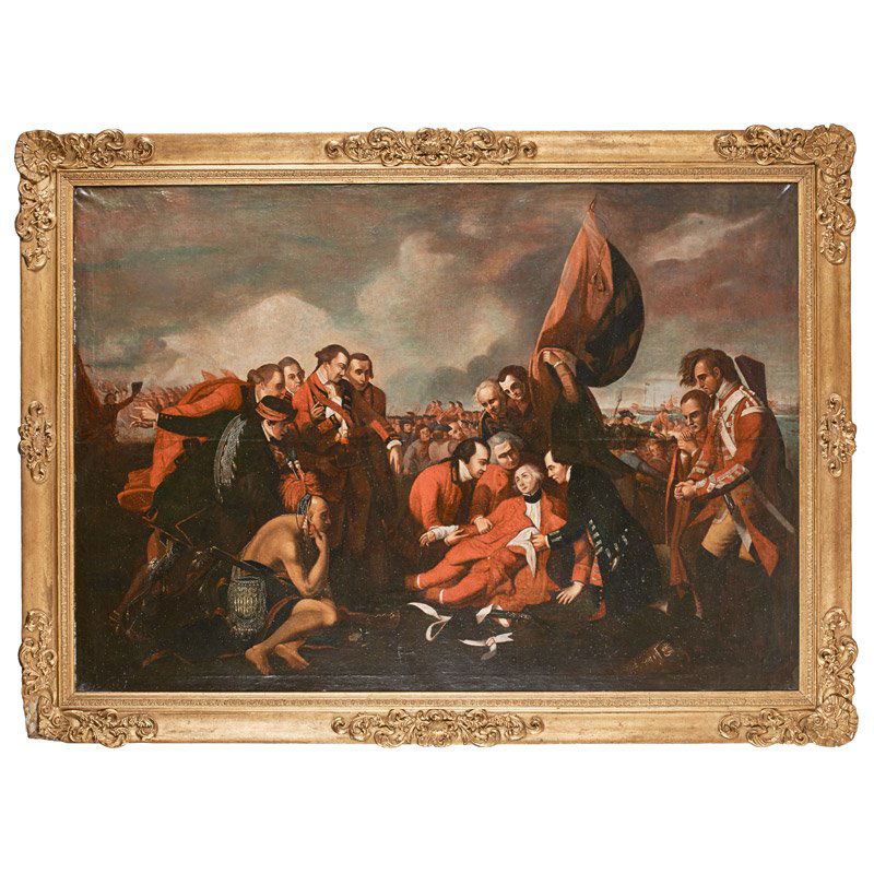 AFTER BENJAMIN WEST (British/American, 1738-1820): Death of General Wolfe"; Oil on canvas (framed); Unmarked; 48" x 68