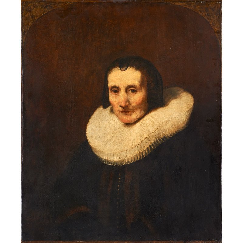 FERDINAND BOL (Dutch, 1616 - 1680) (Attr.): Untitled (portrait of Margaretha De Geer); Oil on canvas (unframed); Signed; 30" x 25"; Provenance: Accompanied by attribution letter