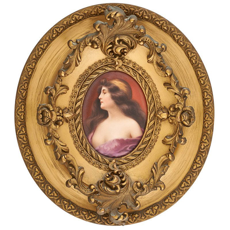 KPM PORCELAIN PLAQUE: Una Gitana, framed hand-painted plaque, Germany, 19th c.; Marked; Plaque: 5 1/4" x 4", Overall: 13" x 11"