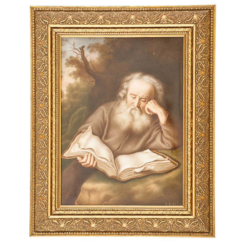 KPM PORCELAIN PLAQUE: Eremit, hand-painted porcelain plaque signed R. Dittrich, Germany, 20th c.; Marked; 10" x 8"