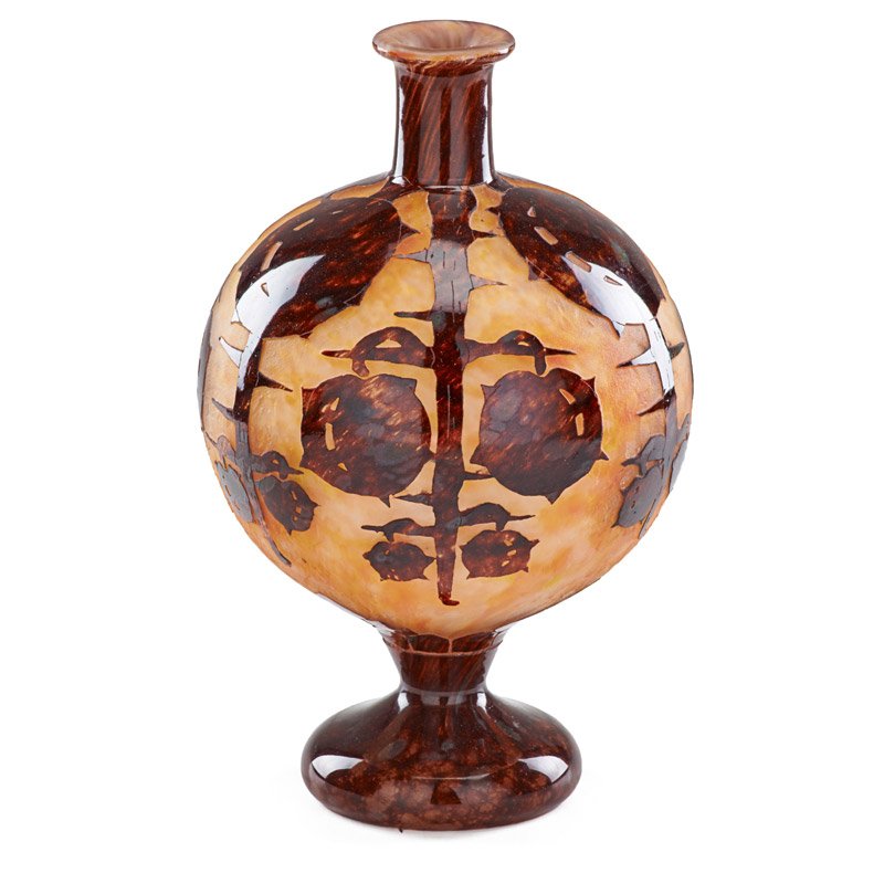 LE VERRE FRANCAIS MARRONS VASE: Charles Schneider cameo glass Marrons vase, France, ca. 1930; Signed Le Verre Francais; 11 1/2" x 7"