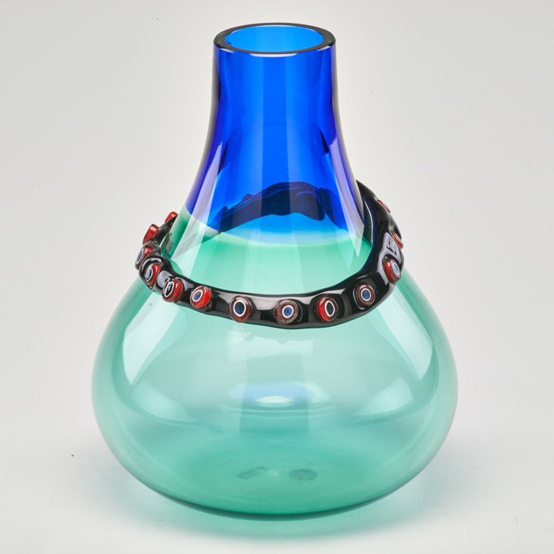 ALFREDO BARBINI (b.1912-2007); MURANO: Vase with applied murrina, Italy, 1990; Signed; 12 1/2" x 11" x 3"