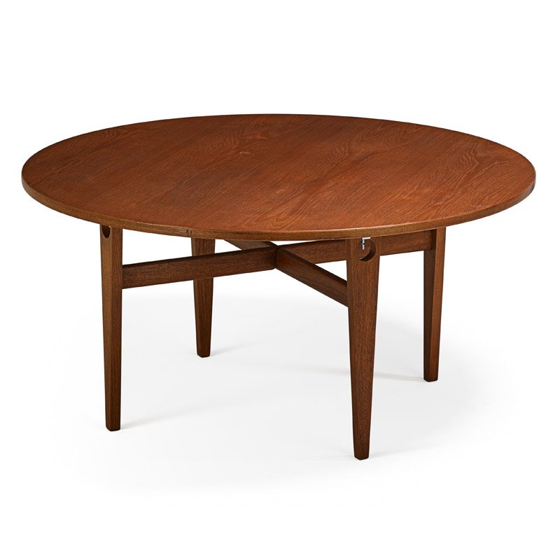 HANS WEGNER; GETAMA: Dining table, Denmark, 1960s; Teak; Branded; 27" x 55" dia.