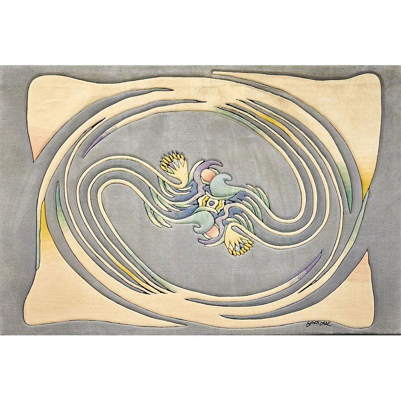EDWARD FIELDS: Lalique" sculpted wool area rug, Long Island, NY, ca. 1980; Virgin wool; Paster label and stenciled on selvage, 48 1/2" x 65