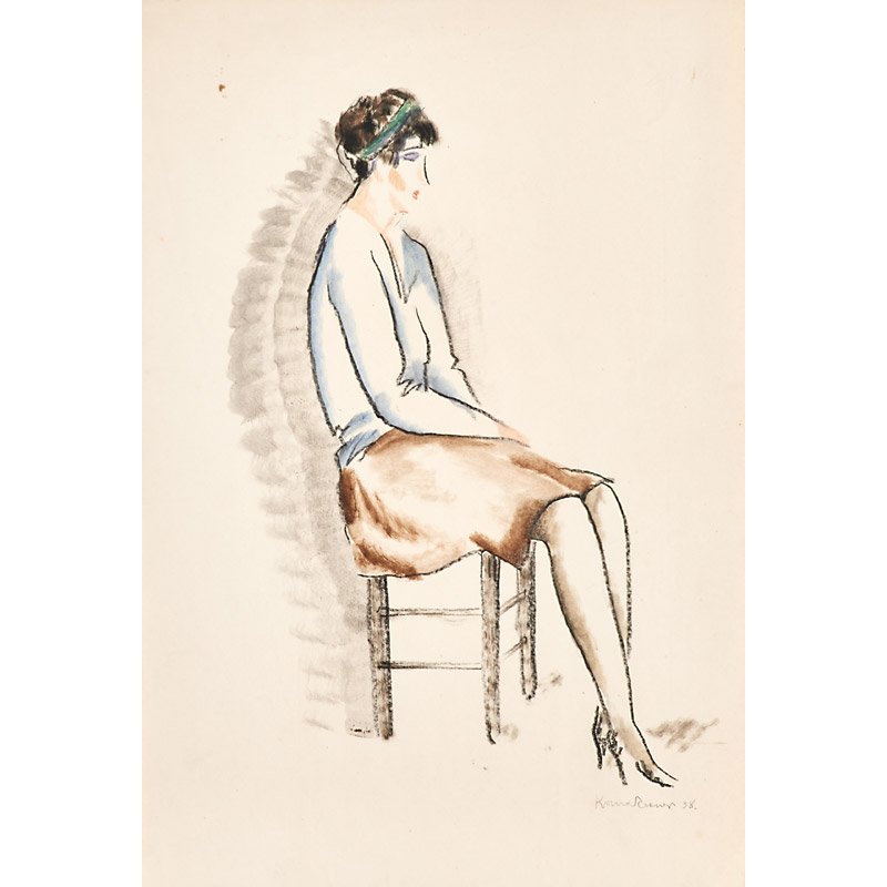 KONRAD CRAMER (American/German, 1888-1963): Three drawings: Pastel on paper, Untitled (woman seated), 1938; Charcoal and ink on paper, Untitled (couple), 1933; Charcoal and ink on paper, Untitled (female nude), 1933 (all unframed); All signed a