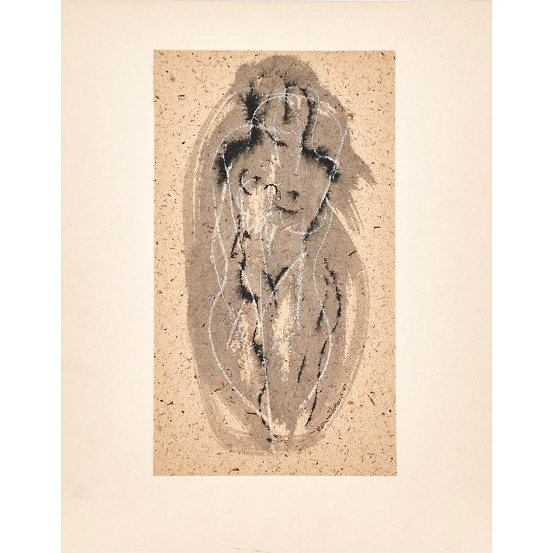 KONRAD CRAMER (American/German, 1888-1963): Three drawings: Watercolor and ink on paper, Untitled (abstract figure), 1951; Watercolor and pastel on paper, Untitled (abstract figure), 1947; and Watercolor, ink, and pastel on paper with natural f