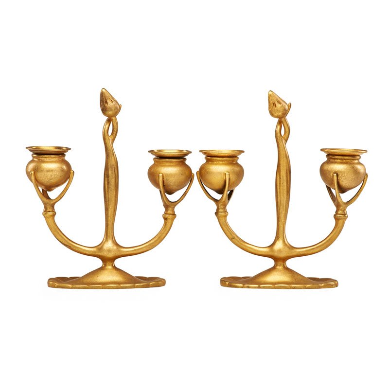 TIFFANY STUDIOS Pair of bud candlesticks (1 of 2)