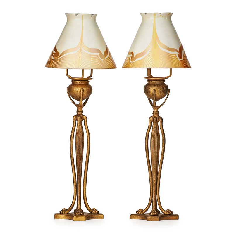 TIFFANY STUDIOS Pair of candlelamps (1 of 3)