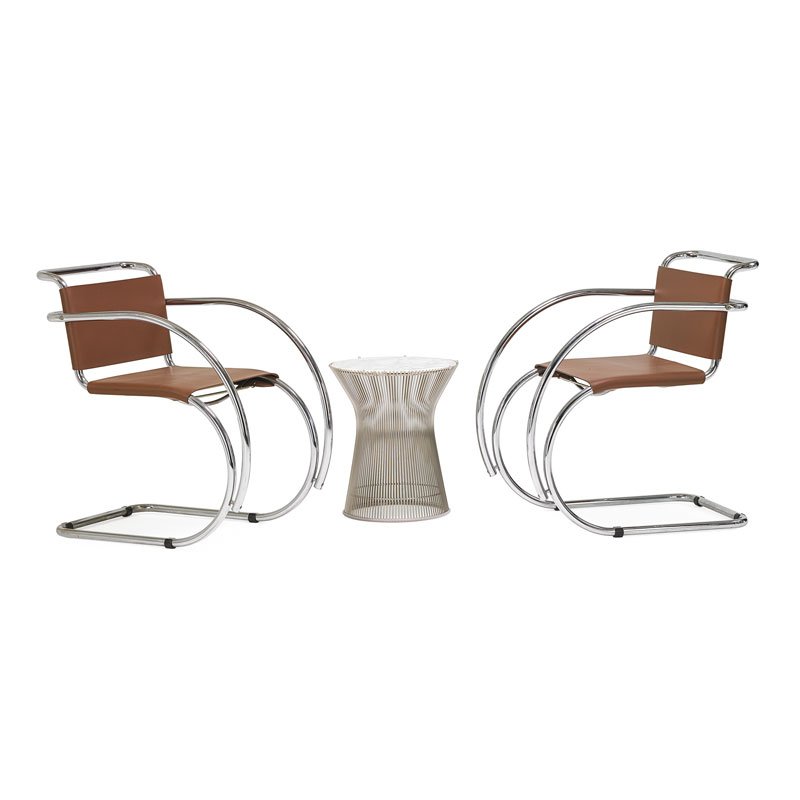 MIES VAN DER ROHE; PLATNER Chairs and side table (1 of 4)