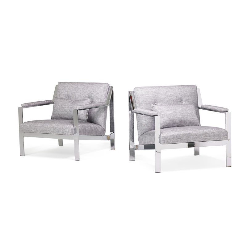 CY MANN Pair of lounge chairs: CY MANN;Pair of lounge chairs, USA, 1970s; Chromed steel, upholstery; Unmarked; 29" x 30 1/2" x 30";