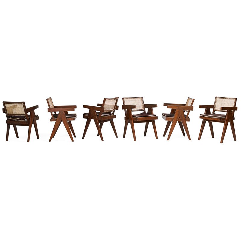 PIERRE JEANNERET Six V-Leg armchairs (1 of 5)