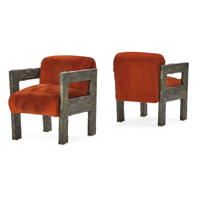 PAUL EVANS Pair of Sculptured Metal armchairs (1 of 6)