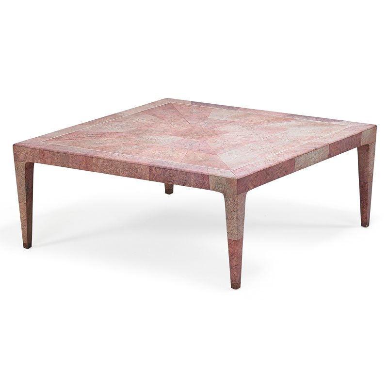 RON SEFF Coffee table: RON SEFF;Coffee table, New York, 2000s; Shagreen, bone; Unmarked; 17" x 42" sq.;
