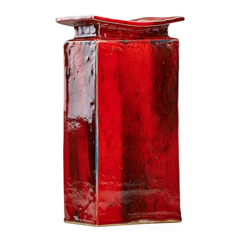 BROTHER THOMAS BEZANSON Early hand-built vase: BROTHER THOMAS BEZANSON (1929 - 2007);Early hand-built vase, Copper Red glaze, Weston, VT, 1950s; Signed Benedictine Monks Weston Vermont BT; 12 1/4" x 7" x 4";
