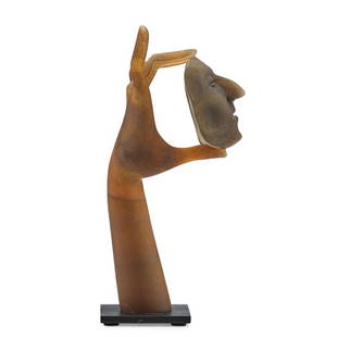 ROSS RICHMOND Glass sculpture: ROSS RICHMOND;Sculpture, USA, 2006; Blown and hot sculpted glass, steel stand; Signed and dated; 10" x 3";