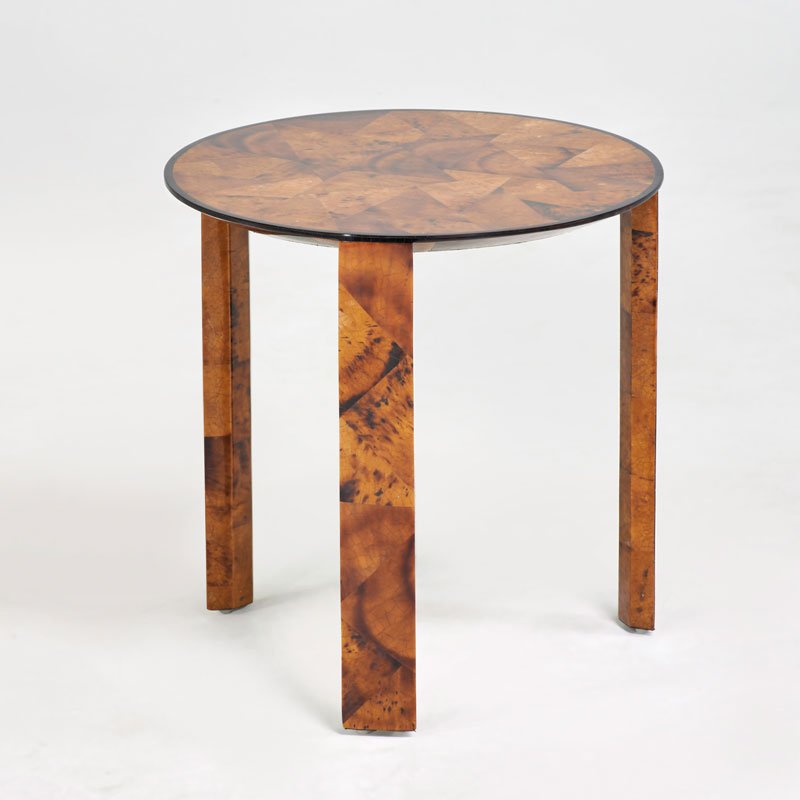 MAITLAND SMITH: Penshell occasional table, USA, ca. 1980; Unmarked; 18 1/2" x 18" dia.
