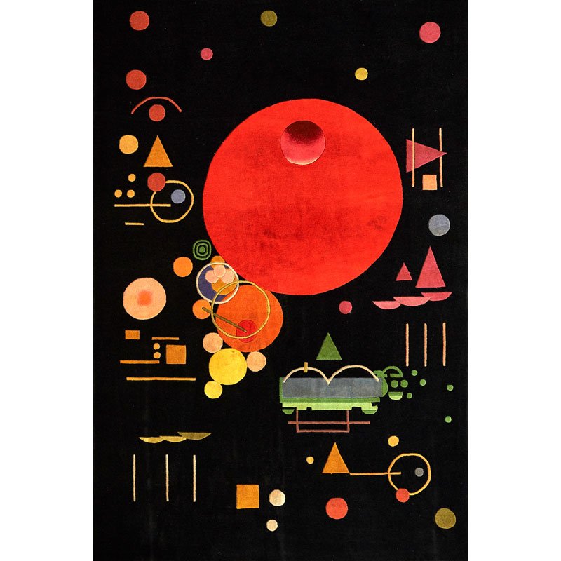 STYLE OF WASSILY KANDINSKY: Wool area rug, late 20th c.; Unmarked; 70" x 104"