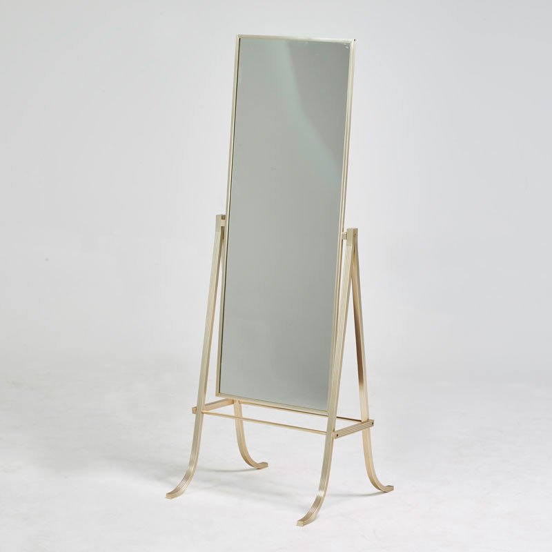 SYLE OF JOHN VESEY: Adjustable standing mirror, USA, 1960s; Aluminum, mirrored glass, Unmarked; 68 3/4" x 25 3/4" x 24 3/4"