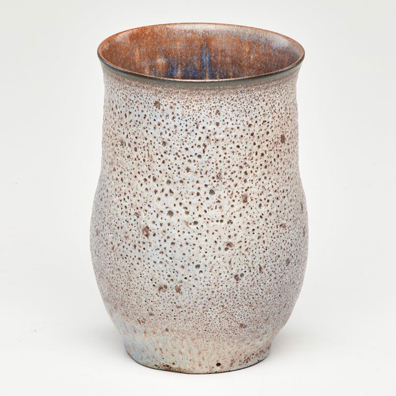 EDWIN & MARY SCHEIER: Ceramic vase with volcanic glaze, USA, mid-late 20th c.; Incised signature; 6 1/2" x 4" dia.
