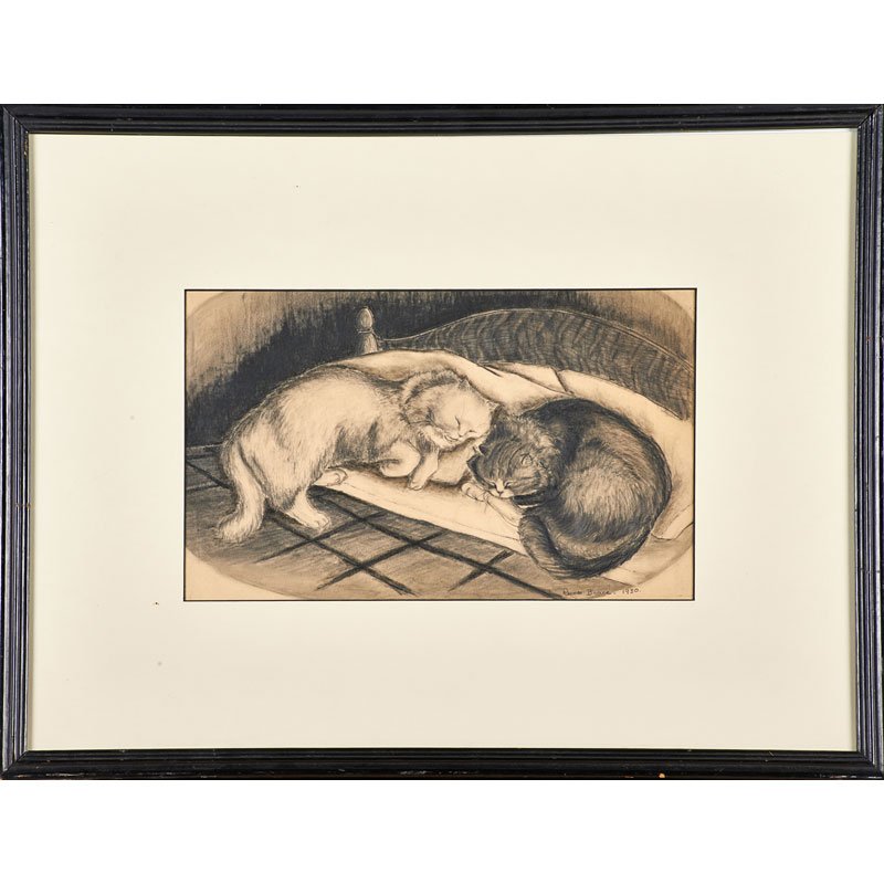 REEVES BRACE (American, 1898-1932): Charcoal on paper; Untitled (sleeping cats), 1930 (framed); Signed and dated; 9" x 14 3/4" (sight)