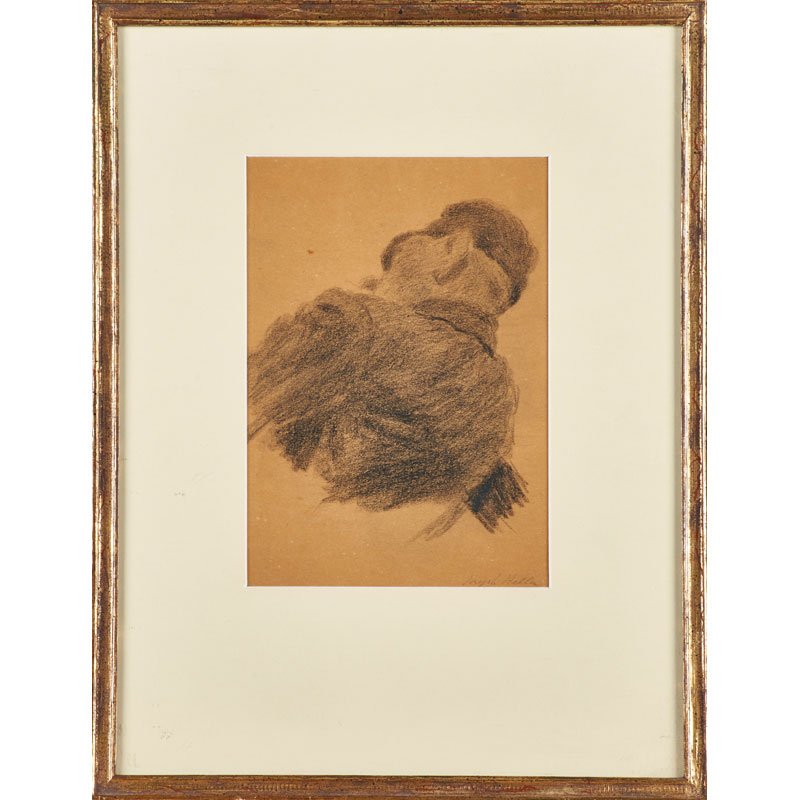 JOSEPH STELLA (American, 1877-1946): Charcoal on paper; Untitled (portrait of a man) (framed); Signed; 9" x 6" (sight)